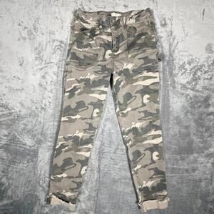 Sky And Sparrow Womens Carpenter Pants Size 7 Green Camo High Rise Raw Hem